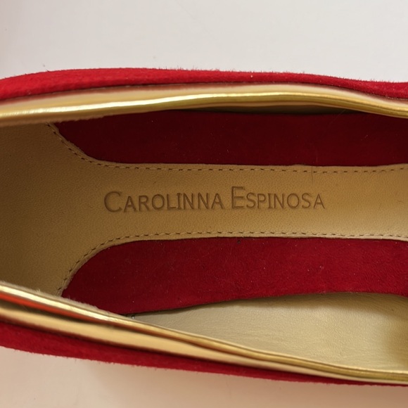 CAROLINNA ESPINOSA | Red Suede Leather Loafer trimmed in Gold - Picture 10 of 14